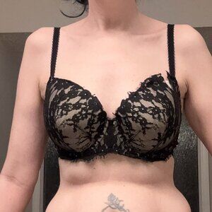 Victoria's Secret Black Semi Sheer Embroidered Bra 34G